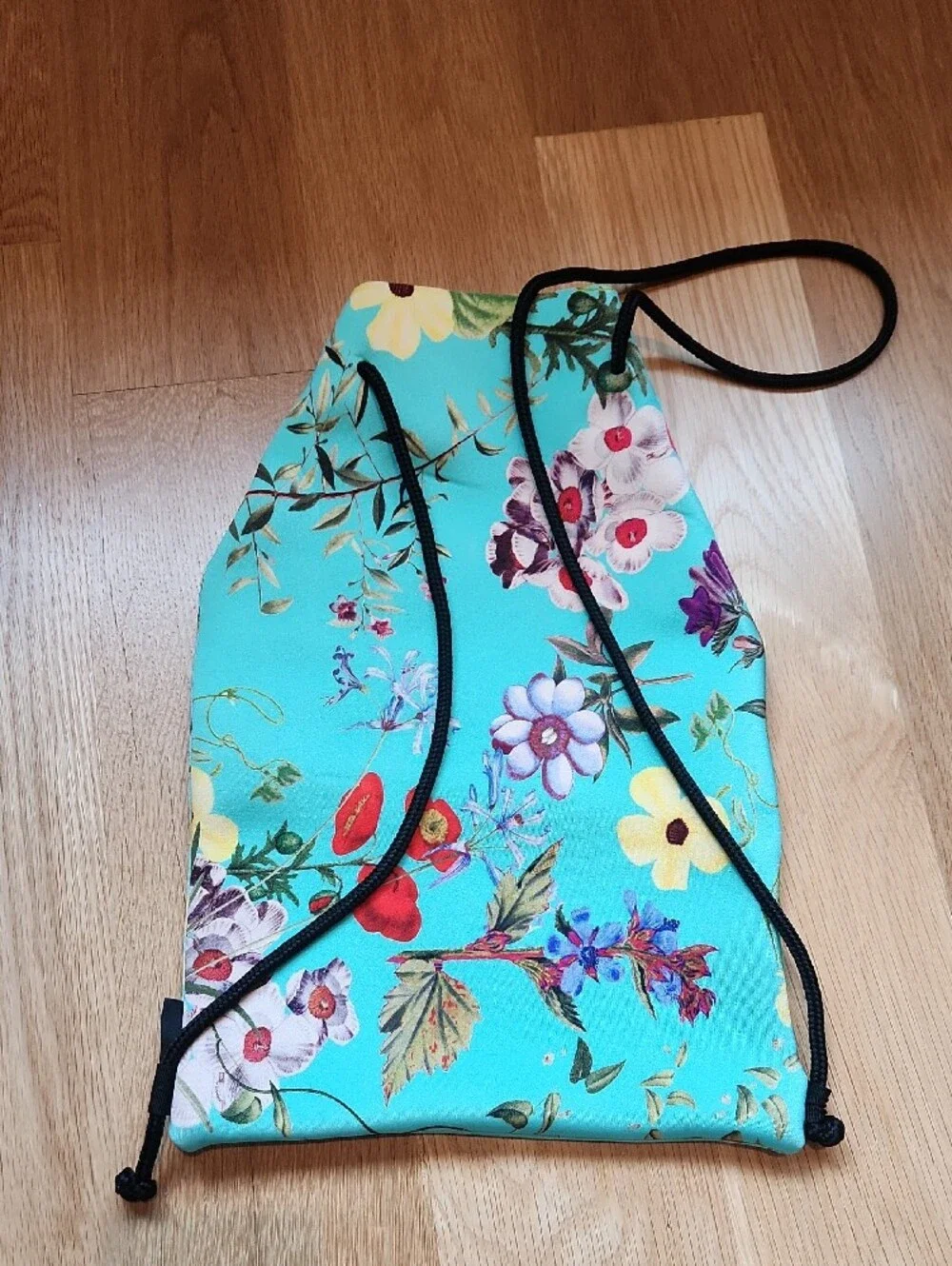 Aqua Blue Floral Drawstring Backpack